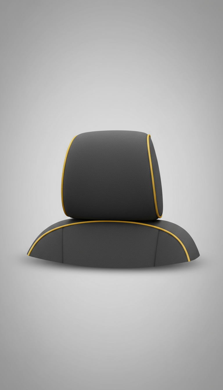 Graphite silver soft-touch headrest cover with gold piping