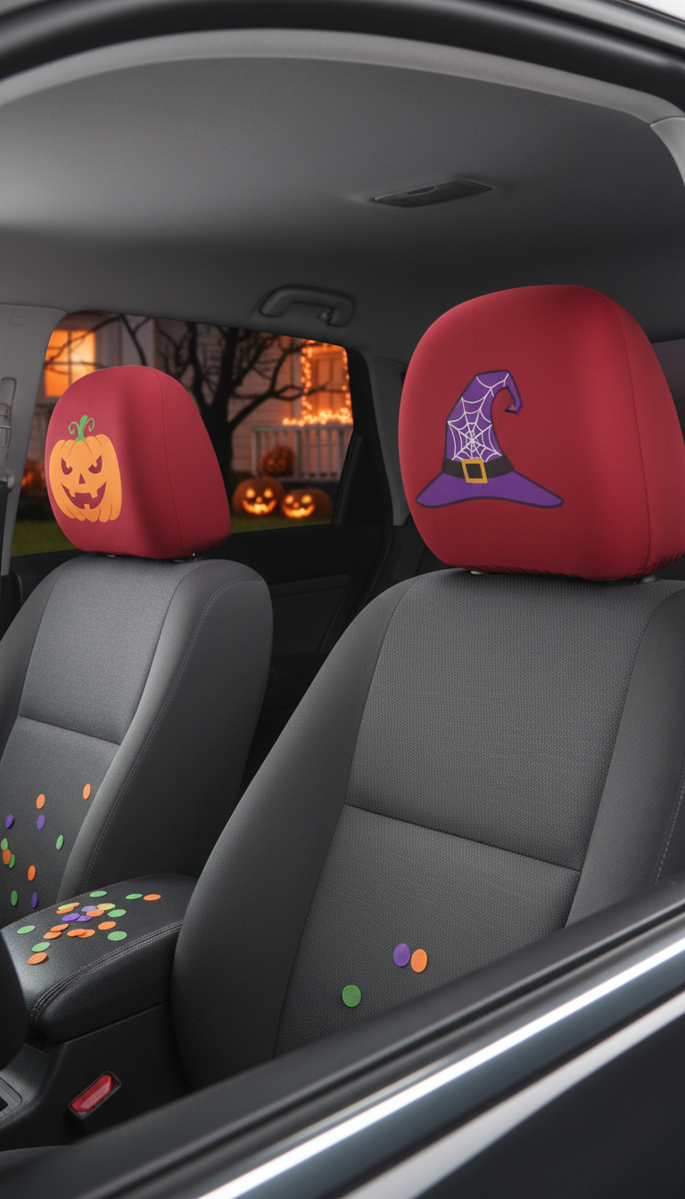 Trickster Red Headrest Covers with Horns