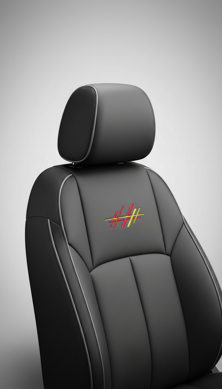 Carbon black leather headrest cover with silver piping