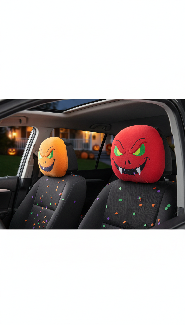 Ghoul Grin Headrest Covers with Fangs
