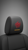 Carbon black leather headrest cover with crimson embroidery